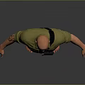 Bald Head Man Wearing Green Shirt Black Fanny Pack Blue Pants Barefoot Gray Background
