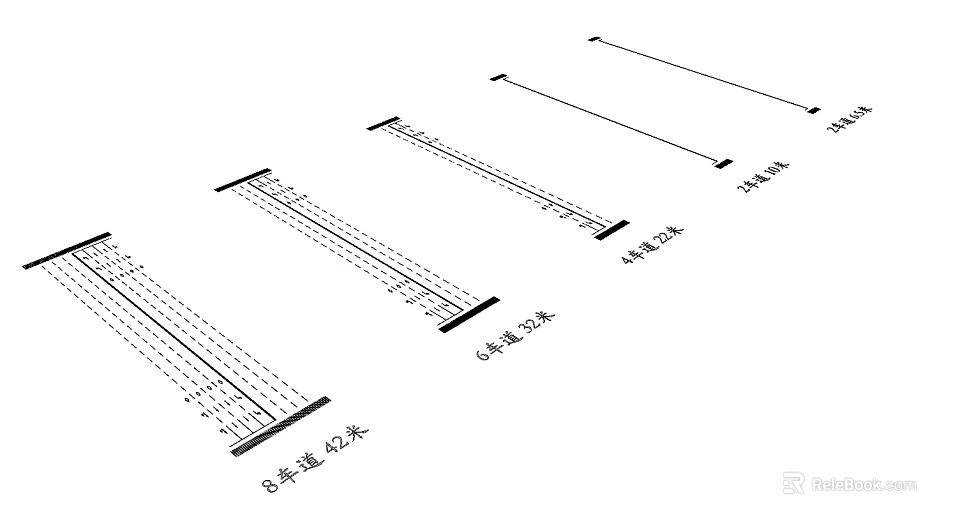 Road Facilities with Various Width Road Designs Including 8m 6m 4m and 2m Specifications 3d model 