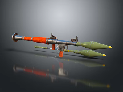 Military Rocket Launcher Weapon With Orange Barrel Green Projectiles And Metal Structure 3d model