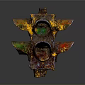 Vintage Building Exterior With Rusted Traffic Light And Retro Green Yellow Design Elements