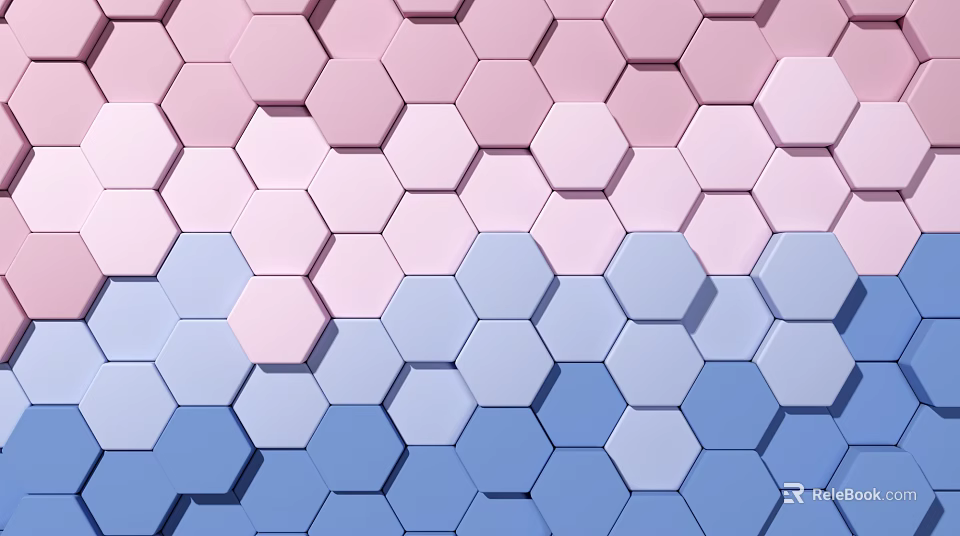 Hexagonal Pattern Wall Design With Soft Pink And Blue Gradient Tones 3d model