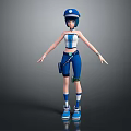 3D Character Creature In Blue White Outfit With Hat Sleeveless Top And Boots
