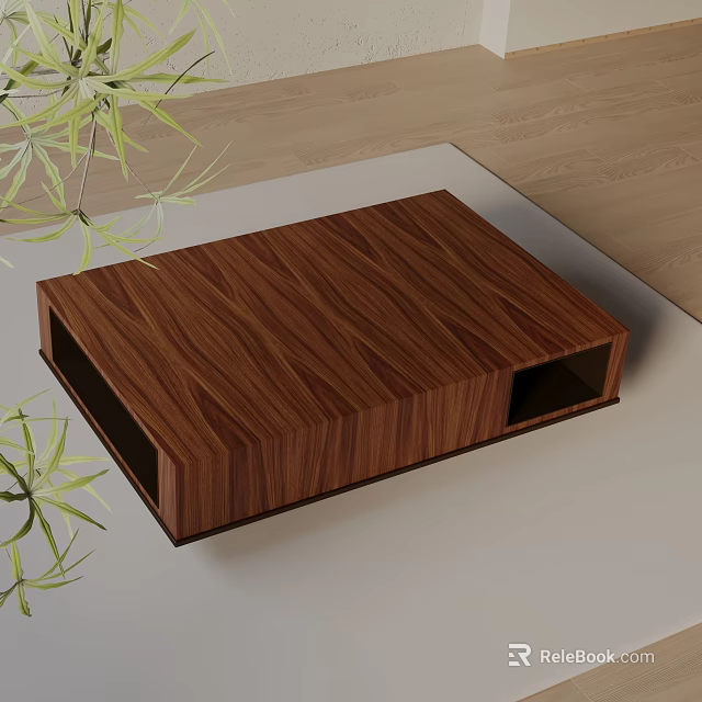 Modern Minimalist Sofa Coffee Table Combination With Wooden Texture And Bamboo Decor 3d model 
