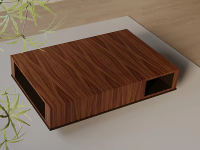 Modern Minimalist Sofa Coffee Table Combination With Wooden Texture And Bamboo Decor 3d model