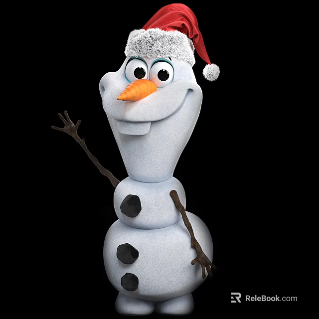 Frozen Movie Character Olaf Wearing Santa Hat With Carrot Nose Smiling And Waving 3d model 