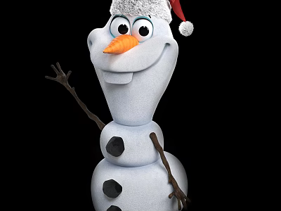 Frozen Movie Character Olaf Wearing Santa Hat With Carrot Nose Smiling And Waving 3d model