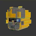 Yellow Blocky Robot Character With Blue Glowing Eyes And Mechanical Head Structure