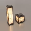 Two Modern Outdoor Lights With Dark Frame Rectangular Design And Striped Lampshade 3d model