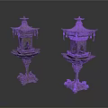 Chinese Bronze Lanterns With Multi Tiered Pagoda Structure And Carved Base Tassels