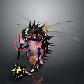 Fantasy Spiky Purple Animal With Transparent Wings Long Tentacles And Yellow Spots