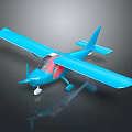 Blue Passenger Plane With Single Engine Long Wings Cockpit Windows And Reflection On Black Background 3d model