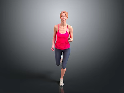 Woman in Red Tank Top Running with Dark Leggings on Gray Background 3d model