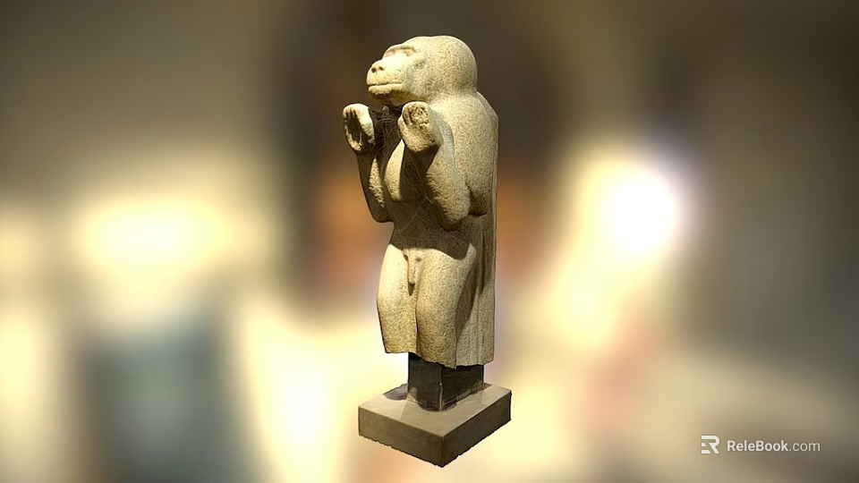 Ancient Egyptian Stone Statue With Raised Hands On Pedestal Base 3d model 
