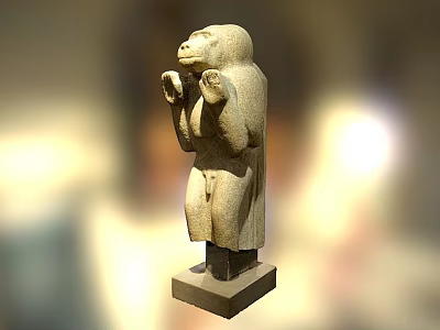 Ancient Egyptian Stone Statue With Raised Hands On Pedestal Base 3d model