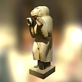 Ancient Egyptian Stone Statue With Raised Hands On Pedestal Base