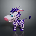 Cute 3D Cartoon Zebra With Purple Mane Tail Stripes Pink Nose And Blue Eyes