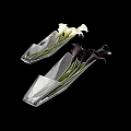 Clear Glass Rectangular Vases With White And Black Calla Lily Blooms On Black Background