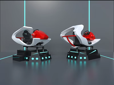 Two Futuristic Seats With White Red Black Design And Blue Light Base 3d model