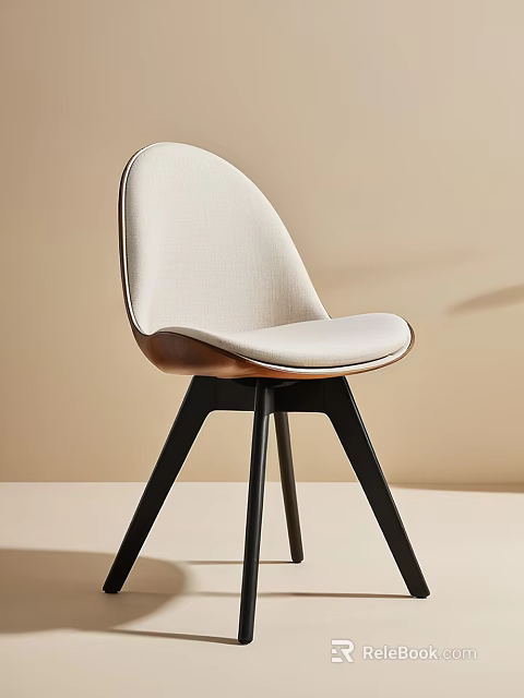 Modern Accent Chair With White Fabric Upholstery Brown Wooden Frame And Black Tripod Legs 3d model 