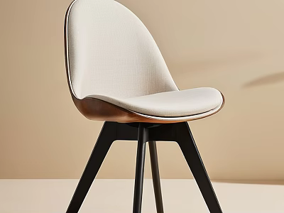 Modern Accent Chair With White Fabric Upholstery Brown Wooden Frame And Black Tripod Legs 3d model
