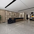 Modern Hotel Lobby Interior With Marble Flooring Reception Desk And Pendant Lights