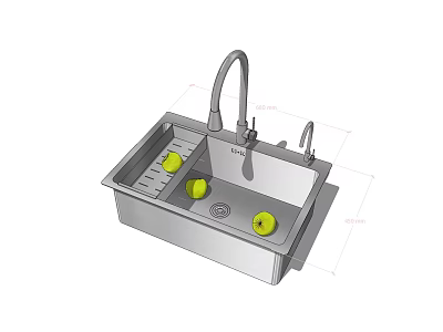 Stainless Steel Kitchen Sink With Faucet Drainer And Fresh Lemons 3d model
