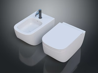 Modern White Toilet With Matching Washbasin In Sleek Minimalist Contemporary Design 3d model