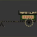 Traditional Chinese Carriage With Decorative Roof Green Orange Body And Patterned Wheels