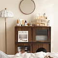 Wooden Entryway Side Cabinet With Cereal Magazine Skincare Products And Storage Boxes