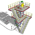 Industrial Equipment With Multi Level Platform Yellow Railings Staircase And Operator