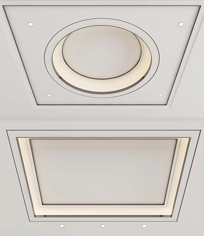 Modern Ceiling Design With Circular Recessed Lighting And Square Decorative Panel Trim 3d model