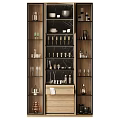Modern Wooden Sideboard With Glass Doors And Multiple Shelves For Wine Glasses Storage