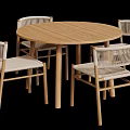 Round Wooden Dining Table Set with Four Woven Chairs and Natural Design