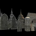 Medieval Architectural Components Featuring Towers Arches Roofs Fences And Stone Structures 3d model