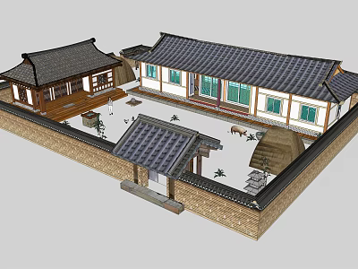 Traditional Chinese Courtyard Architecture Featuring Black Tiled Roofs Central Courtyard And Wooden Structures 3d model