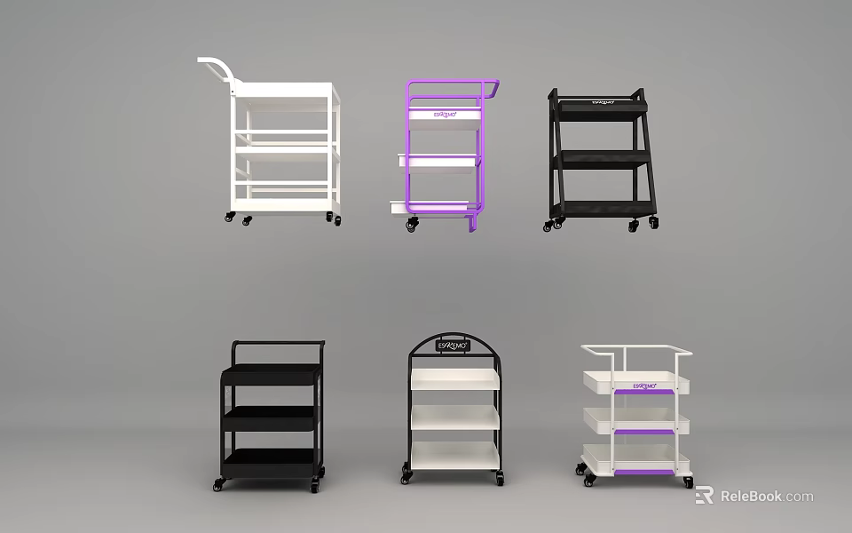 Multi Colored Mobile Trolleys With Shelves And Wheels For Various Uses 3d model 