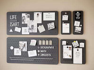 Black Wall Decor Pin Boards With Paper Notes For Home Office Creative 3d model