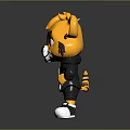 3D Cartoon Lion Character with Yellow Fur Orange Mane Wearing Black Orange Outfit Standing Pose