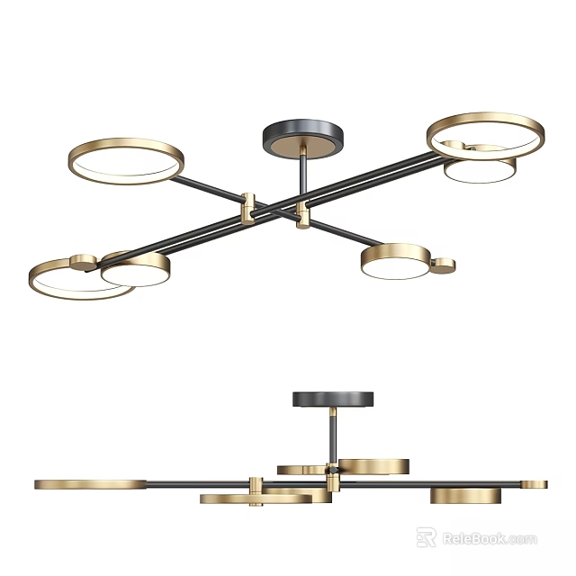Modern Multi Ring Ceiling Light With Metal Frame And Gold Black Finish 3d model 