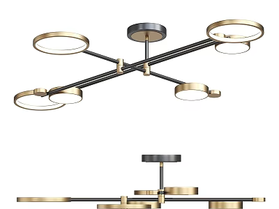 Modern Multi Ring Ceiling Light With Metal Frame And Gold Black Finish 3d model