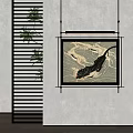 Abstract Painting Featuring Black Panther And Light Colored Forms Framed On Wall With Plants 3d model