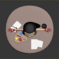 3D Model Woman in Green Dress with Goggles and Painting Supplies on Round Platform