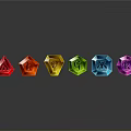 Colorful Polyhedrons With Symbols In Red To Purple Arrangement And Reflections