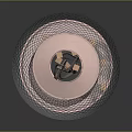 Cartoon Scene Bulb Shaped Container With Spiral Structure Small Cubes Mesh Cover Shiny Reflective Base