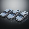 Three Silver Cars Parked Side by Side on Dark Background with Different Styles 3d model
