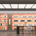 Spacious Hotel Lobby Modern Design With Grid Ceiling Lighting Side Bookshelves Central Table And Chairs