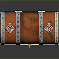 Vintage Red Treasure Chest With Metal Straps Rivets And Decorative Lock On Reflective Black Surface