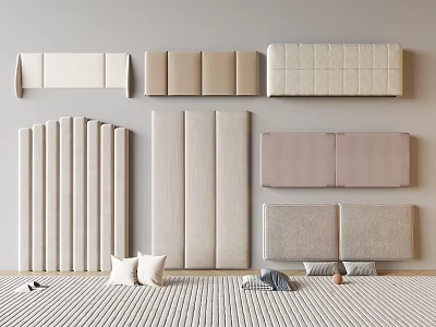 Upholstered Bed Headboards With Various Designs And Neutral Tones For Background Double Bed Interior 3d model