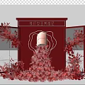 Elegant Red Floral Display With Decorative Frame And White Accent Elements 3d model