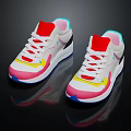 Stylish White Sneakers With Red Pink Yellow Blue Accents And White Laces